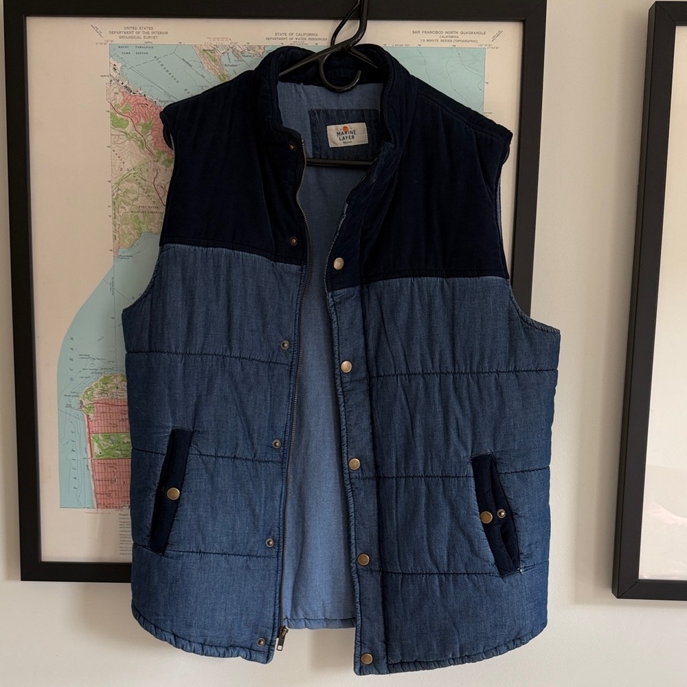 Marine Layer - Blue Quilted cotton and corduroy vest. Men’s Medium